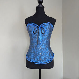 Szivyshi Blue Floral Jacquard Overbust Corset - Victorian Style - M